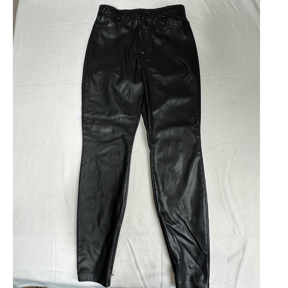 Zara Faux‎ Leather Pants Women's Size Large Black Stretchy Slim Fit